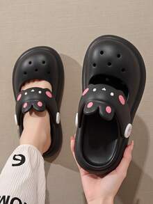 Damen-Sandalen mit Hasenohren und dicker Sohle, niedliche, atmungsaktive EVA-Strandpantoffeln mit Cartoon-Motiv, geeignet für alle Jahreszeiten, bezaubernde Outdoor-Sandalen, Cut-Out - Schwarz - Übersicht 3