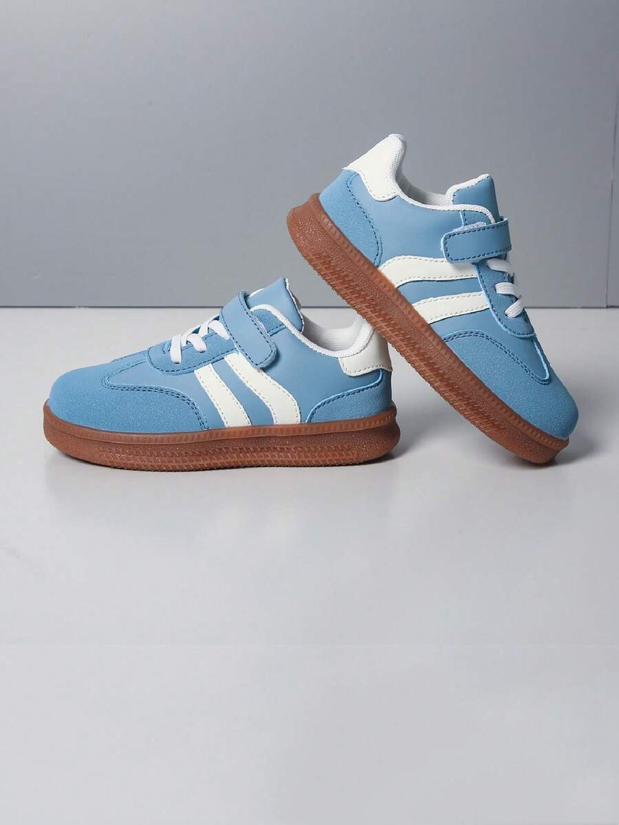 厚底運動鞋時尚男童軟底運動鞋春秋新款休閒滑板鞋女童透氣訓練鞋 - 藍色 - 查看 1