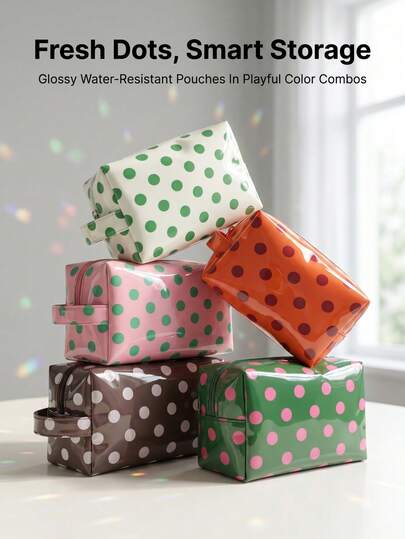 Large-Capacity Polka Dot Makeup Bag, Makeup Bag, Portable Travel Toiletries With Handle, Multi-Functional Toiletries Storage Bag, Cute Polka Dot Makeup Bag, Suitable For Cosmetics, Toiletries And Travel Necessities
