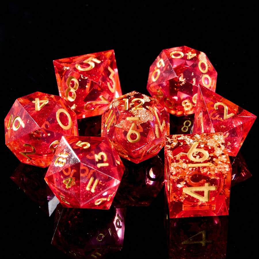 7 piezas Juego de dados de resina líquida D&D, dados poliédricos de bordes afilados, dados de resina hechos a mano para juegos de rol, juegos de mesa, rojo - Multicolor - Ver 1