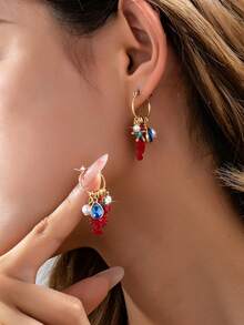 1 Pair Fashionable Summer Beach Vacation Style Red Lobster Element Women Charm Hoop Earrings Decorated With Starfish And Faux Pearl, Suitable For Daily Wear Or Vacation - Multicolor - View 7