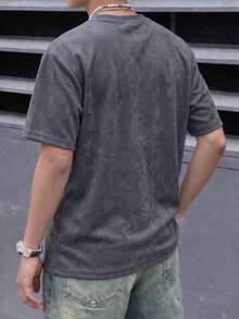 Camiseta de manga corta con estampado de ante suelta para niños y adolescentes, estilo universitario informal, primavera/verano - Gris - Ver 3