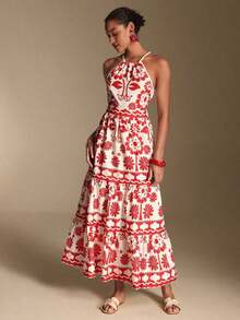 MEXBreezaya Vestido de verano con textura para mujer, de unicolor, con tirantes en la espalda y dobladillo con volantes, perfecto para looks de vacaciones - Vestido largo para vacaciones y playaMEX OAU3 - Multicolor - Ver 1