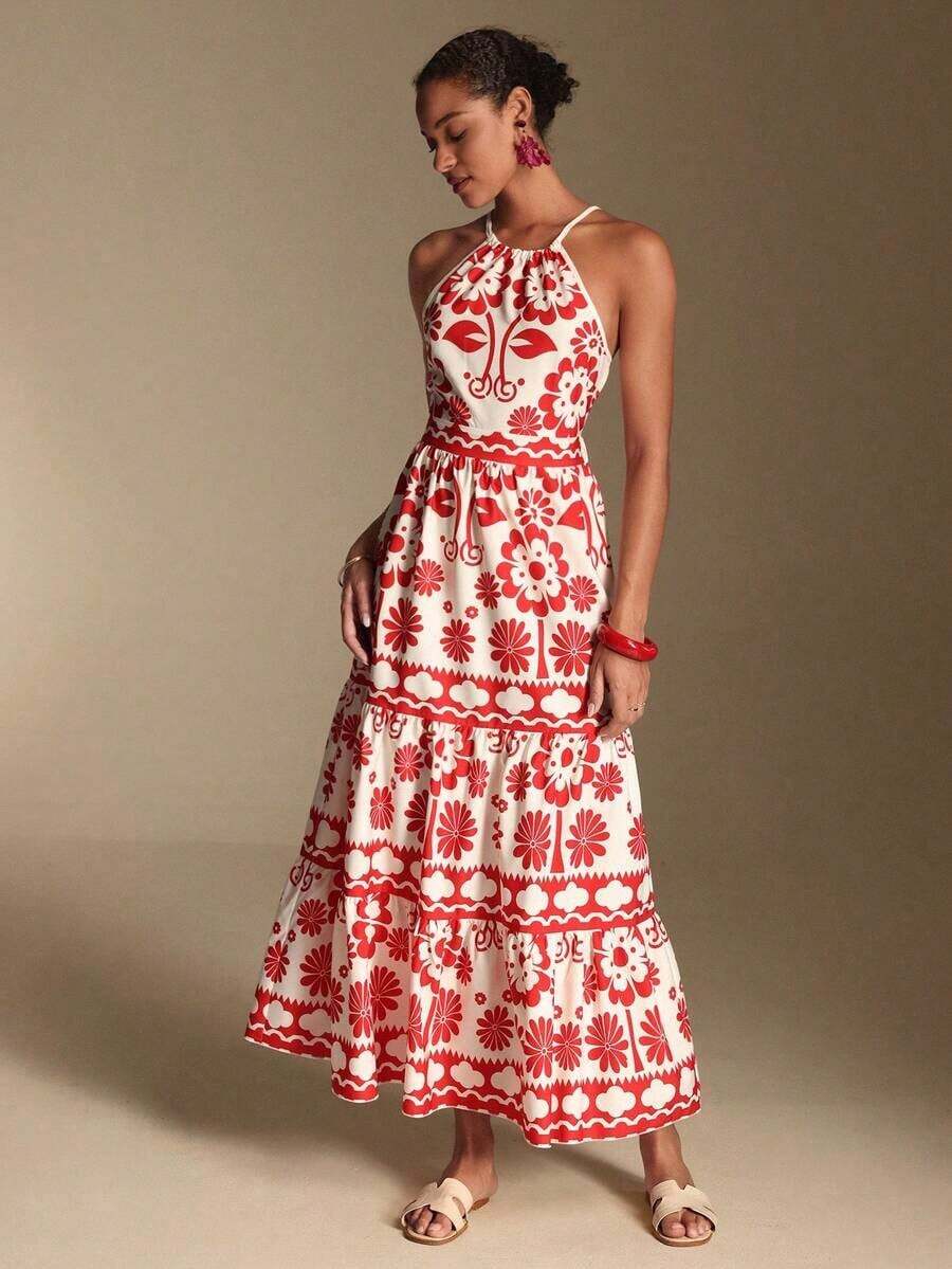 MEXBreezaya Vestido de verano con textura para mujer, de unicolor, con tirantes en la espalda y dobladillo con volantes, perfecto para looks de vacaciones - Vestido largo para vacaciones y playaMEX OAU3 - Multicolor - Ver 1