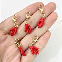 5/10/20 piezas Accesorios de joyería de moda y festivos con decoración de chiles rojos en forma de aretes, llaveros, cadenas de cintura, tobillos - Colgante de flor de ocho pétalos - Ver 9