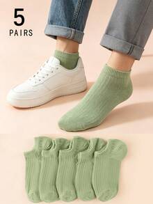1/5/6/10 Pairs SageGreen Ribbed Ankle Socks, Breathable, Wear-Resistant, And Non Slip Socks For All Seasons, Basic Casual Socks For Men And Women - Olive Green - View 13