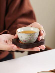 桃花陶瓷茶具套装，复古家居装饰茶杯，红色茶杯，水杯，浓缩咖啡杯，日常小茶杯 - 彩色 - 查看 1