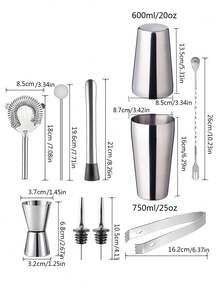Coctelera de acero inoxidable de Boston de 20oz/24oz, Set de 10 piezas de Kit de herramientas de bar, regalo para el padre - Multicolor - Ver 7