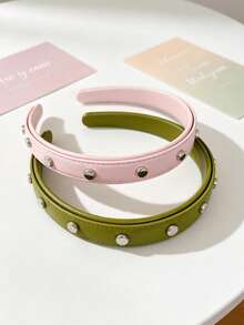 1pc Punk Style Faux Leather Rivet Headband, Retro Solid Color Non-Slip Hair Hoop, Y2K Streetwear Hair Accessories For Women Daily & Party Hair Accessories Hairband - Multicolor - View 4