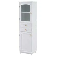 Bathroom Cabinet Measuring 45x36x160cm, Glass Doors, Two Cabinets, Two Drawers, Adjustable Shelves, Gold Handles, Drawer Guides At The Bottom, White Color. - White - View 6