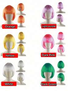 1pc Fashion Short Wig With Bangs, Multi-Color Anime Cosplay Wig, Short Straight Synthetic Bob Wig, Blonde Bob Wig With Bangs, Women's Short Blonde Wig, Suitable For Cosplay, Festivals, Anime Conventions, Celebrations, Fluorescent Multi-Color Cosplay - Multicolor - View 6