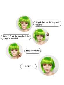 1pc Fashion Short Wig With Bangs, Multi-Color Anime Cosplay Wig, Short Straight Synthetic Bob Wig, Blonde Bob Wig With Bangs, Women's Short Blonde Wig, Suitable For Cosplay, Festivals, Anime Conventions, Celebrations, Fluorescent Multi-Color Cosplay - Multicolor - View 7