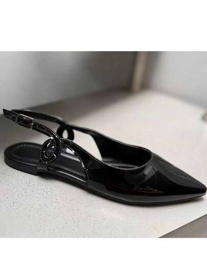 Sapatilha Mule SlingBack Feminina Bico Fino Social Elegante com Fivela Casual Chic Confortavel