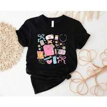 1 pieza de camiseta de enfermera HIPTEE 100% algodón, camiseta para enfermera registrada, camiseta de enfermería, RN, LPN, NP, Groovy, Retro, Coquette, Whimsical, Graduación, regalo para enfermera - Top unisex para uso diario en el campus para mujeres y hombres, 180g 100% algodón, todos los diseños están impresos. Unisexo. - Negro - Ver 1
