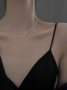 1 buah Kalung Berbentuk Hati Terbaru, Desain Unik, Mewah, Serbaguna, Kalung Choker Minimalis untuk Wanita - Antique Silver - View 3
