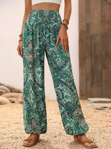 Pantalones jogger con estampado de paisley de cintura fruncido - Multicolor 3 - Ver 6