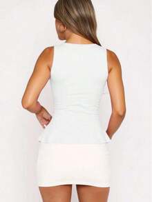 1 pieza Blusa informal de punto de unicolor con volante, rosa de verano - Blanco - Ver 2