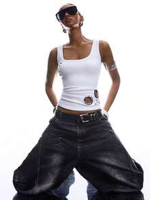 2026 Nueva Llegada, Top Minimalista Sin Mangas y Sin Espalda, Adecuado para Primavera/Verano, Estilo Hip-Hop, 100% Algodón, Top Personalizado Ajustado para Mujer, Chaleco de Algodón, Top con Botones Estilo Old Money, Tops Sexys para Damas, Top de Verano - Verde militar - Ver 9