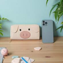 Cross-Border In-Stock Novelty Women's Long Wallet, Pig-Shaped Design, Pig Element, New Large-Capacity Card Holder - màu xám hồng nhạt - Xem 3