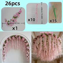 1Set/26pcs Artificial Pink Cherry Blossom Vine With Wisteria Flowers, Includes Adjustable Tying Wire. Garlands, Suitable For Proposals, Wedding Scene Decorations, Birthday Parties, Hawaiian Parties, And Other Party Scenes. Seasonal Holiday Decorations - Artificial Flowers - View 12