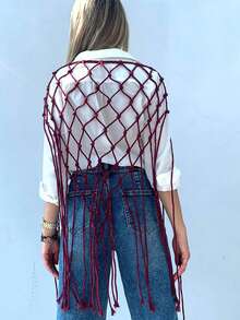 1PC Bohemian Macrame Fringe Waist Belt, Handwoven Net Tassel Sash For Women, Beach Festival Cover-Up - Multicolor - View 5