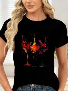 GiftCamiseta de  con Estampado de Copas de Vino y Salpicaduras de Colores para Fiesta y OcioSoft - Negro - Ver 1