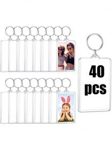 10/40pcs Transparent Rectangular Acrylic Photo Frame Keychains, Can Insert Large ID Photos, Double-Sided Blank Rectangle, DIY Hanging Photo Frame, Wedding Favors, Suitable For Decorating Various Keys - Multicolor - View 13