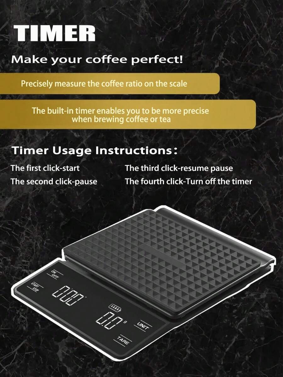 (Hot Selling) 1 Black High-Precision Multifunctional Coffee Scale, 3kg Capacity, High-Precision Kitchen Scale, With Timer And Back Panel LED Display, Practical Tool, Kitchenware, For Precise Weighing Of Food Ingredients (Excluding 3 AAA Batteries)
