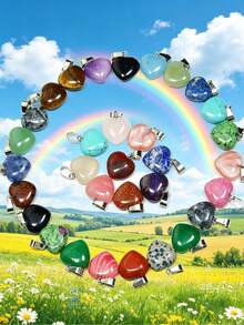 10/30 Peças Pingentes de Cristal Natural, 20mm, Pingente em Forma de Coração de Pedra Mista, Decoração de Quartzo Esculpido em Pedra Preciosa, Estilo Boêmio, Para Fabricação de Joias, Acessórios de Colar e Pulseira DIY, Presentes de Feriado, Design Versátil de Outono - Pingente em forma de coração - Visão 7