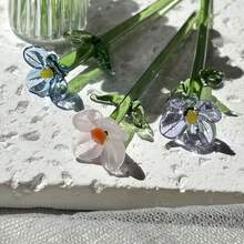 1/4/6件組迷你玻璃花束套組－彩色手工吹製玻璃花附花瓶，逼真長莖雛菊，適合迷你花瓶裝飾、生日禮物、DIY手工、桌面擺飾與居家裝飾 - 彩色 - 查看 8