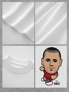 Figura caricaturesca de un jugador de fútbol en movimiento transmitiendo energía pasión y espíritu deportivo con un toque divertido camiseta de mujer 100% algodón casual cómoda y perfecta para los amantes del deporte y la moda diaria - Blanco - Ver 4