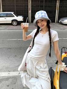 女款灰色修身獨特華麗短版上衣 白色休閒夏季 - 白色 - 查看 3