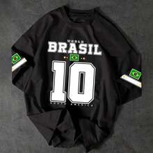 Men's Casual T-Shirt With "BRAZIL" Print And Number 10, Premium Cotton, World Cup Fan Edition, Brazilian Football Fashion - 黑色 - 查看 8
