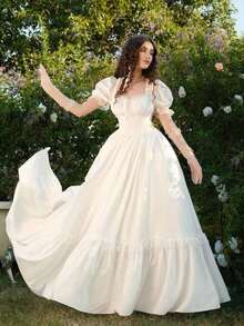 MOD Vestido largo de encaje blanco con volantes estilo victoriano vintage, vestido de fiesta, vestido de graduación, con exquisita mano de obra - Blanco - Ver 4