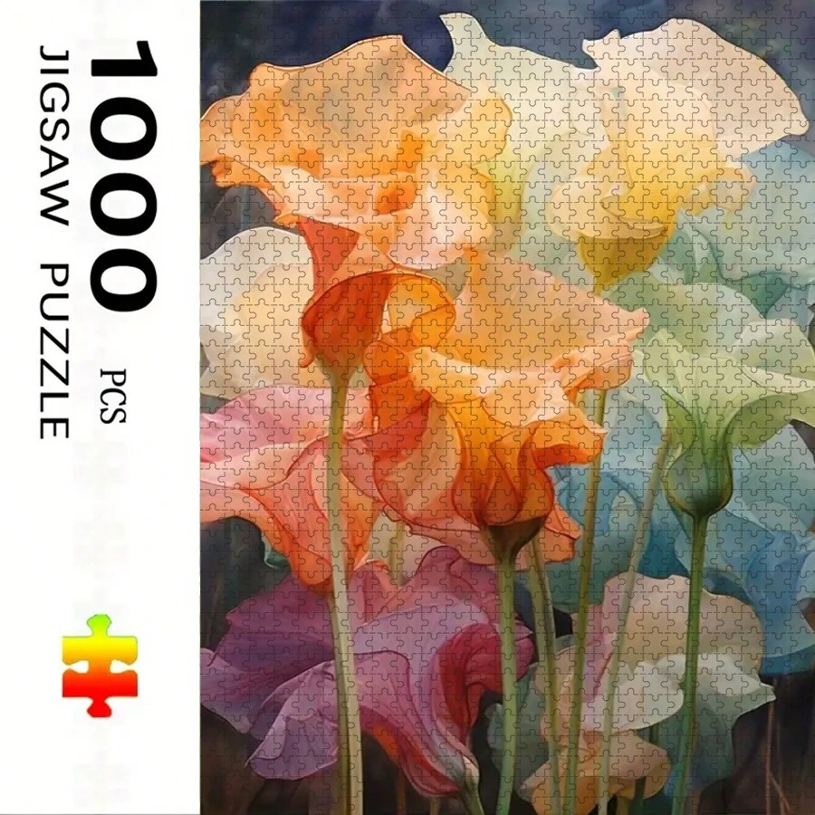 1盒1000片拼图，50*70厘米/19.7*27.6英寸 - 花卉主题 - 大型成人拼图，DIY手工礼品，适合家居、客厅、办公室装饰，无框，圣诞节、万圣节、母亲节、新年、复活节礼物