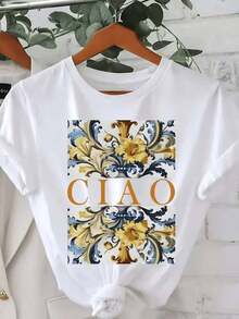 Blusa de manga corta con cuello redondo y estampado floral CIAO para mujer - Suave y transpirable para primavera y verano con motivos florales, lavable a máquina, atuendo casual adecuado para conjuntos de primavera y verano. - Negro - Ver 11