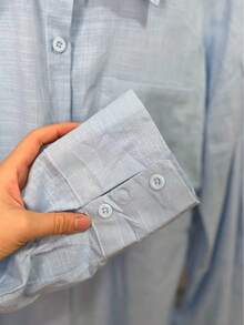 Linen Shirt And Pants Set, 2 Pieces, Lined With Elastic. - azul claro - Ver 3