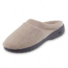 Isotoner Womens Terry And Satin Slip On Cushioned Slipper With Memory Foam For Indoor/Outdoor Comfort - Cục đá - Xem 1