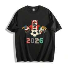 1 pieza [100% Algodón] Camiseta HIPTEE de la marca genérica para el Día del Partido de la Copa Mundial de Fútbol 2026, camiseta con gráfico de trofeo de campeón, camiseta casual de algodón de manga corta para hombres y mujeres, ideal para aficionados al fútbol, ropa para el día del partido, regalos para partidos de fútbol - Ropa diaria unisex para hombres y mujeres, 180g 100% algodón, los patrones están impresos. Unisexo. - Negro - Ver 12
