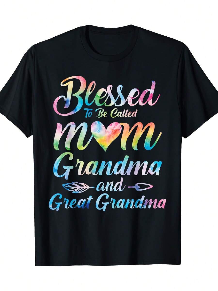 Camiseta de talla grande para mujer, con estampado de las palabras "La felicidad de ser llam mam£, abuela o bisabuela", hecha de mezcla de poli￩ster suave, corte hoado, mangas cortas, cuello redondo, regalo del D￭a de la Madre, versi￳n con texto en