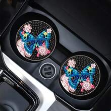 2pcs DIY Diamond Painting Car Cup Coasters, 2.8 Inch Anti-Slip Coasters, Universal Car Interior Decor, Shiny Feminine Style, Multipurpose For Car, Home And Office Desk - View 21