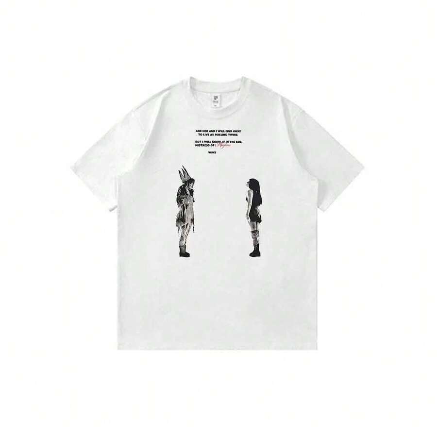 Camiseta unisex con estampado de dibujos animados de Ladys Gagas, Duelo de gemelas, Maestra del caos, estilo urbano y casual de verano. - Blanco - Ver 1