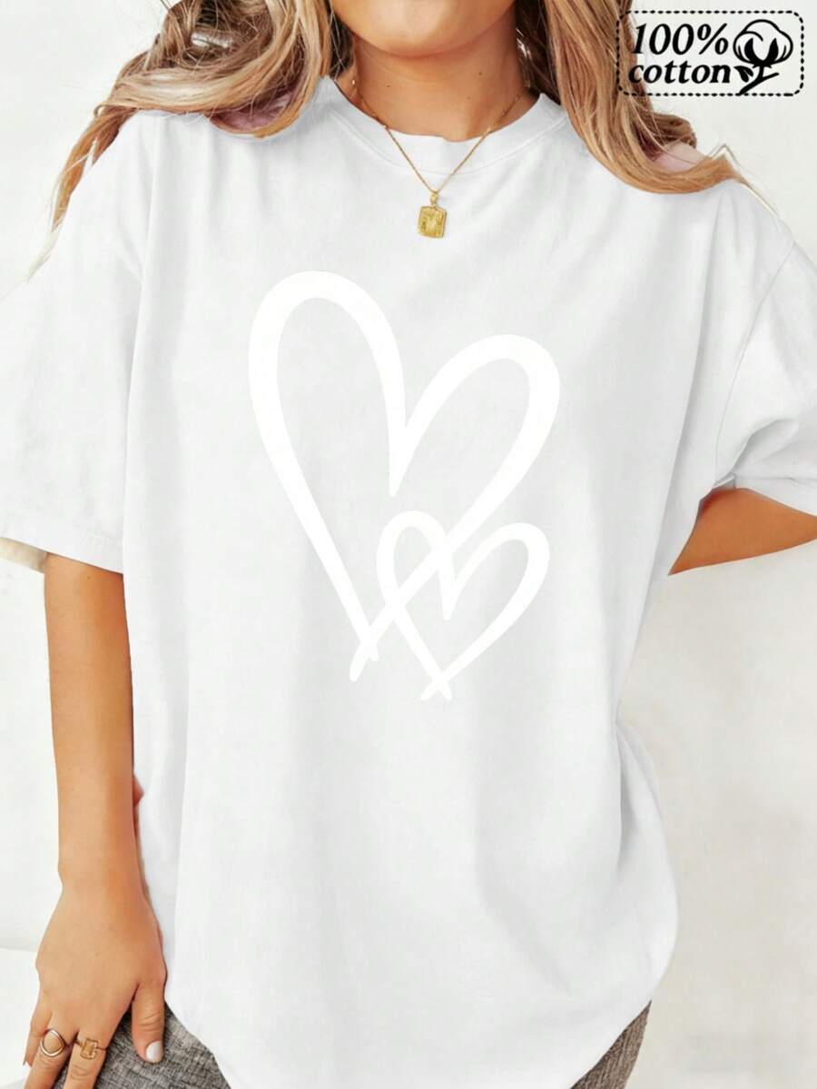 Camiseta blanca de mujer con diseño de corazón, perfectara salidas informales y relación