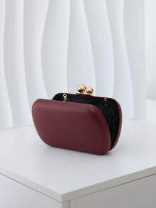 Mini sac de soirée multifonctionnel de luxe pour femme, pochette avec fermoir boule doré glamour, sac à bandoulière et sac bandoulière - Rouge foncé - Voir 7