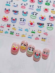 1pc Jelly Nail Stickers, Cute Cartoon Face Nail Decals, Funny Expression Nail Art Accessories - Multicolor - View 1