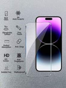 Set 6-en-1 - (2 piezas Protector de pantalla frontal, 2 piezas Protector de vidrio trasero, 2 piezas Protector de lente de cámara) Compatible con iPhone 14 Pro Max, Película de protección de dureza 9H, Fácil de instalar, Sin bordes blancos ni burbujas, No afecta la fotografía nocturna, Diseño ultrafino no pesado - transparente - Ver 2