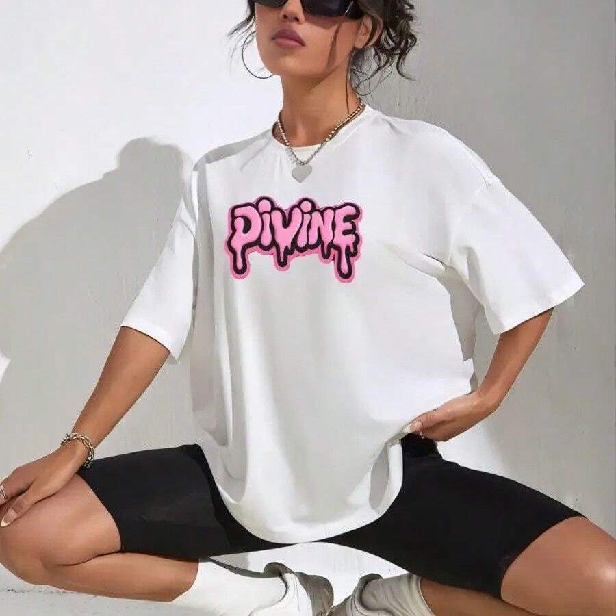 Camiseta de manga corta de algodón puro estilo Hong Kong con estampado de letras, estilo coreano holgado, nueva camiseta de moda casual europea y americana. - Camisa blanca de manga corta - Ver 1