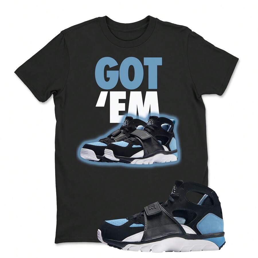 Camiseta Huarache Air Trainer azul, negro y blanco, Match GOT EM, camiseta Huarache Air Trainer azul, negro y blanco, sudadera con capucha Sneaker Match - forma - Ver 1