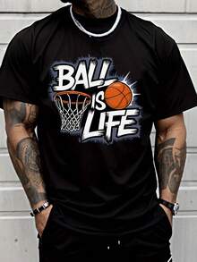 Camiseta unisex, estilo callejero clásico, camiseta gráfica con estampado de canasta de baloncesto y la frase "El baloncesto es vida", moda masculina, ropa casual, ropa deportiva, ropa casual para hombre adulto, ropa de mujer, blusas para mujer, tops para mujer, camisetas para mujer, conjunto casual diario, corte regular, combinación diaria, estampado gráfico, conjunto casual deportivo diario, corte regular, combinación diaria, estampado gráfico, casual deportivo. - Negro - Ver 5