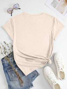 Short-Sleeved T-Shirt With A Vintage Western Landscape Graphic Print And A Girl, For Plus Sizes. - Beis - View 2